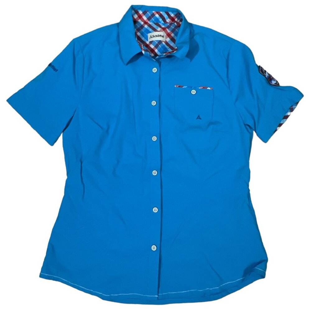 SCHOFFEL shirt womens SMALL blue short sleeve lightweight‎